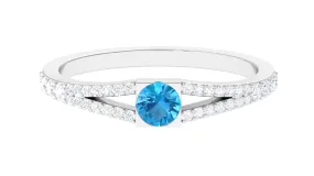 0.50 CT Swiss Blue Topaz Promise Ring with Diamond Accent