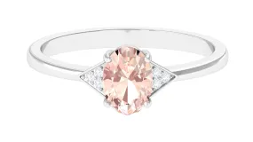 0.75 CT Oval Morganite Solitaire Ring with Diamond Accent