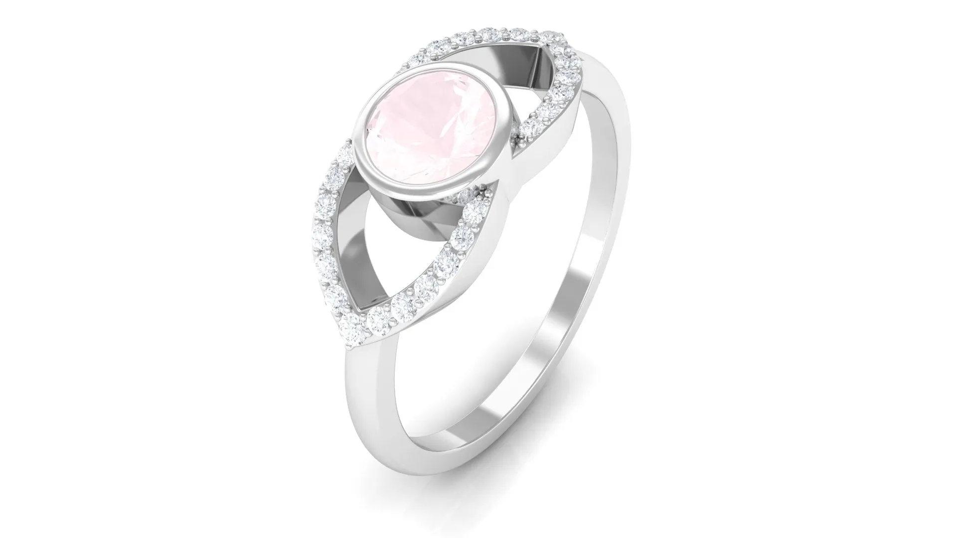 0.75 CT Real Rose Quartz Solitaire Ring with Diamond Accent