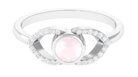 0.75 CT Real Rose Quartz Solitaire Ring with Diamond Accent