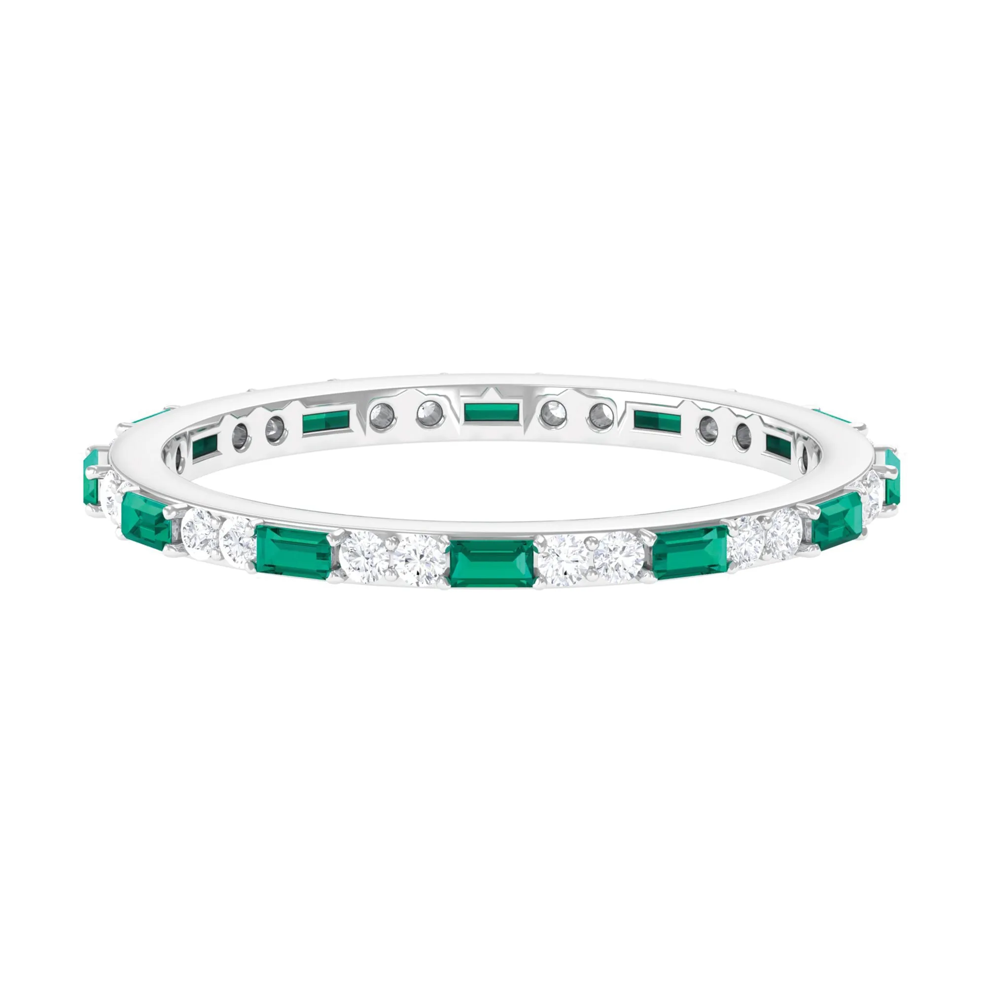 1 CT Genuine Emerald and Diamond Eternity Ring