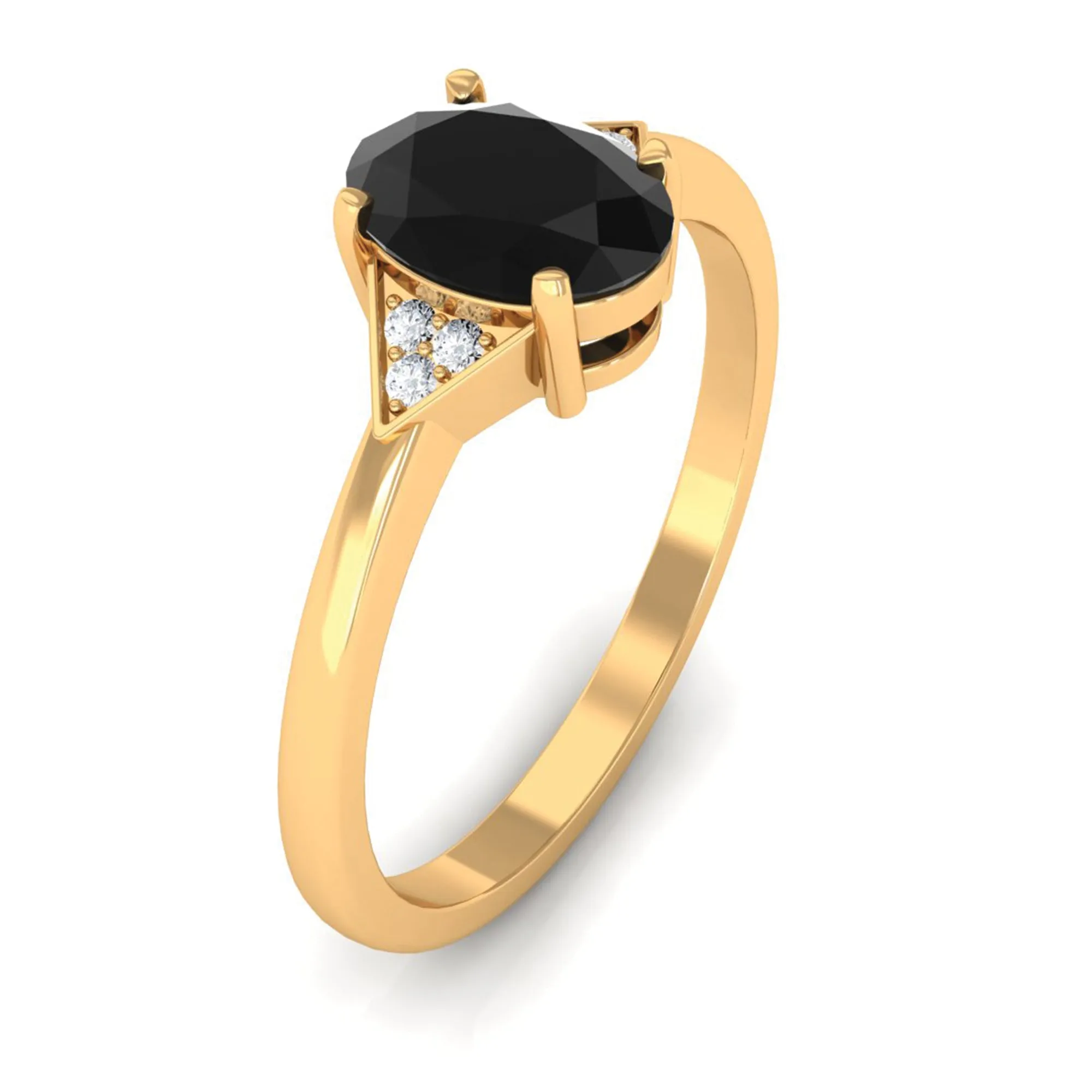 1 CT Oval Cut Black Diamond Solitaire Ring with Diamond Trio