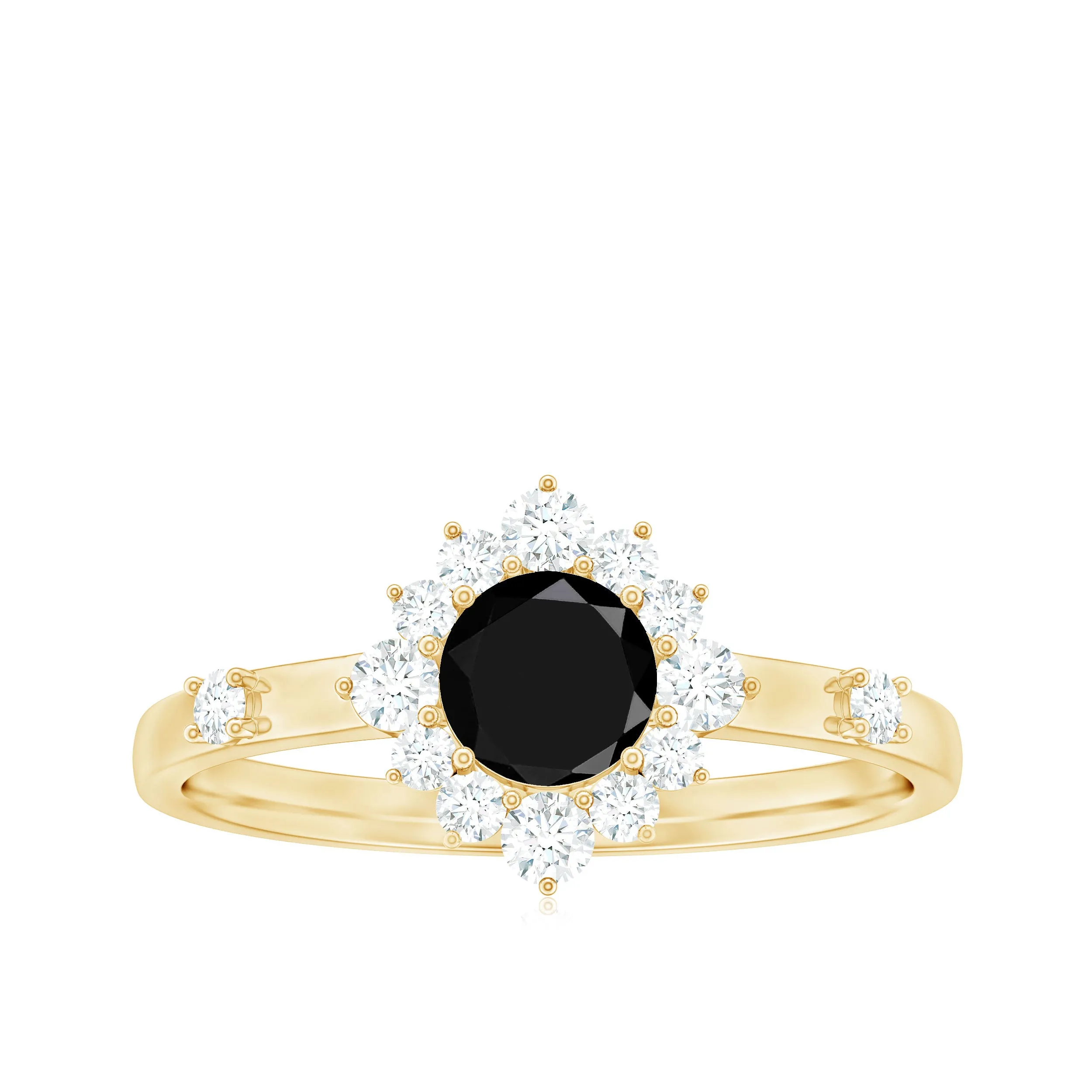 1 CT Round Black Onyx and Diamond Halo Engagement Ring