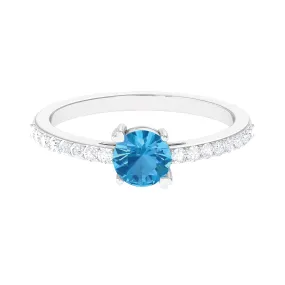 1 CT Swiss Blue Topaz Solitaire Promise Ring with Diamond