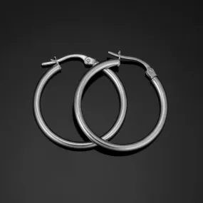 10k White Gold Polished Hoop Earrings (2x20 mm)