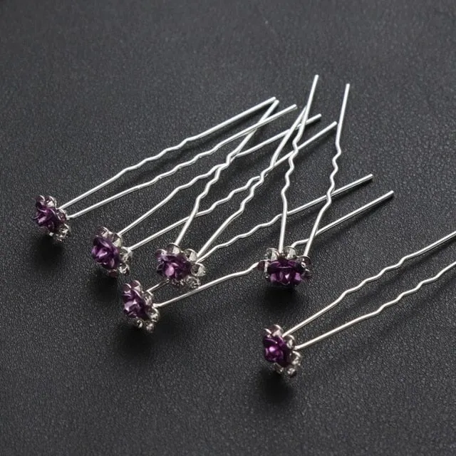 10PCS  Bridal U-Shaped Pin Pearl-Encrusted Zircon Flower Hairpin Wedding Accessory