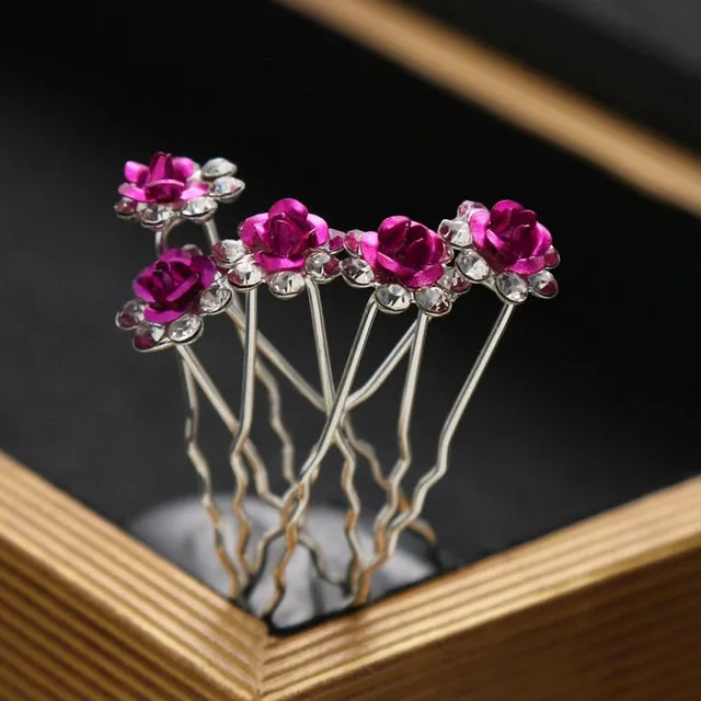 10PCS  Bridal U-Shaped Pin Pearl-Encrusted Zircon Flower Hairpin Wedding Accessory