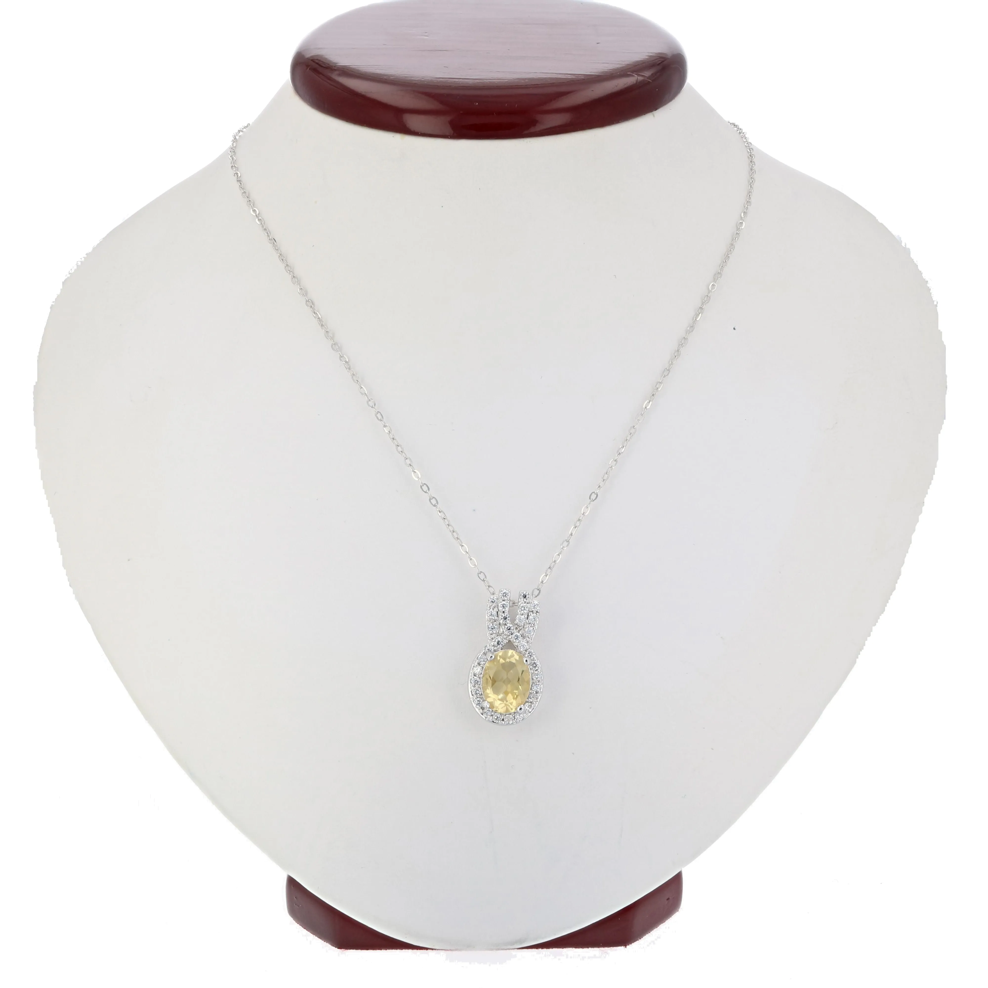 1.20 cttw Citrine Pendant Necklace .925 Sterling Silver With Rhodium 9x7 MM Oval