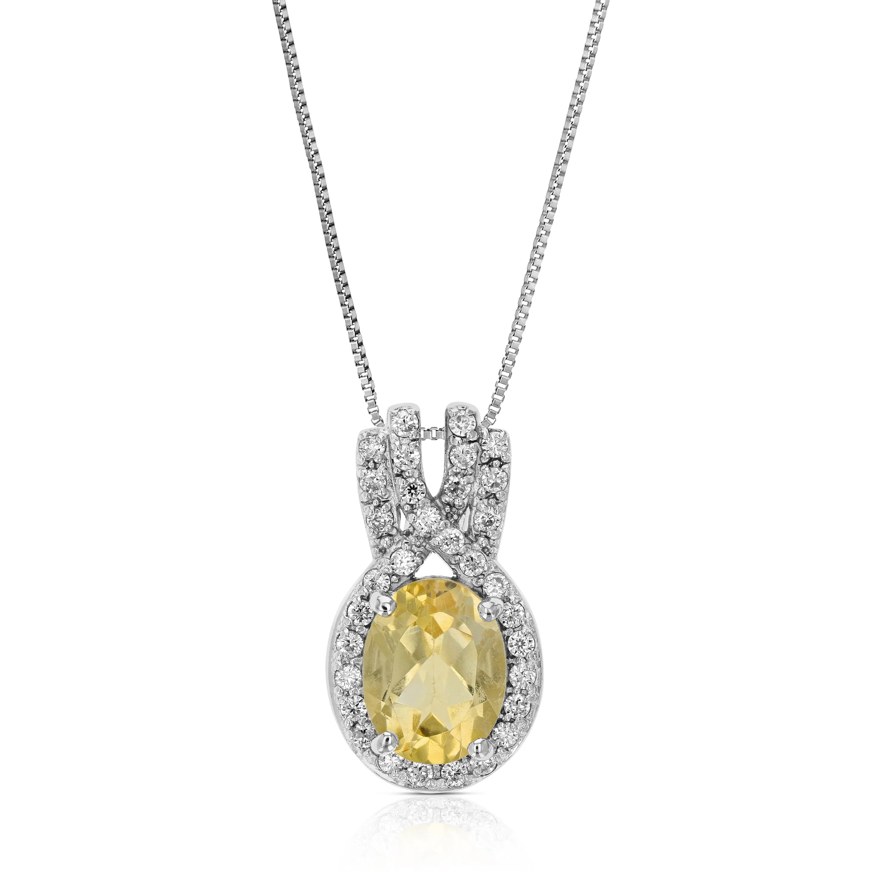 1.20 cttw Citrine Pendant Necklace .925 Sterling Silver With Rhodium 9x7 MM Oval