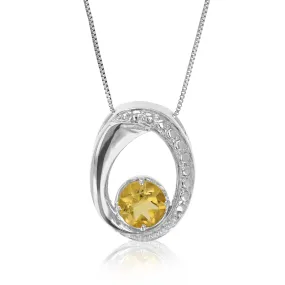 1.20 cttw Citrine Pendant Round Shape .925 Sterling Silver With 18 Inch Chain