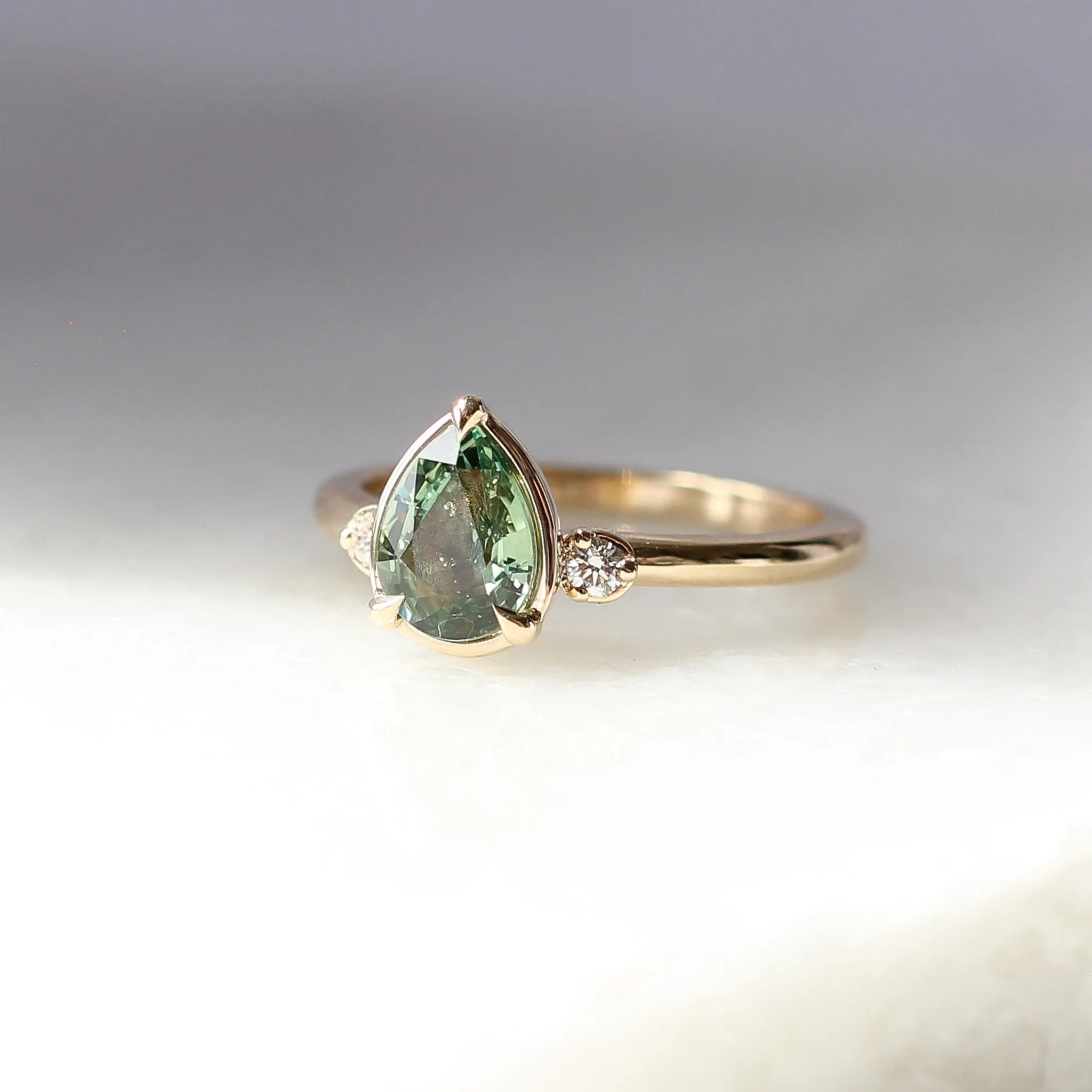 1.33ct Lagoon Green Pear Sapphire Ring