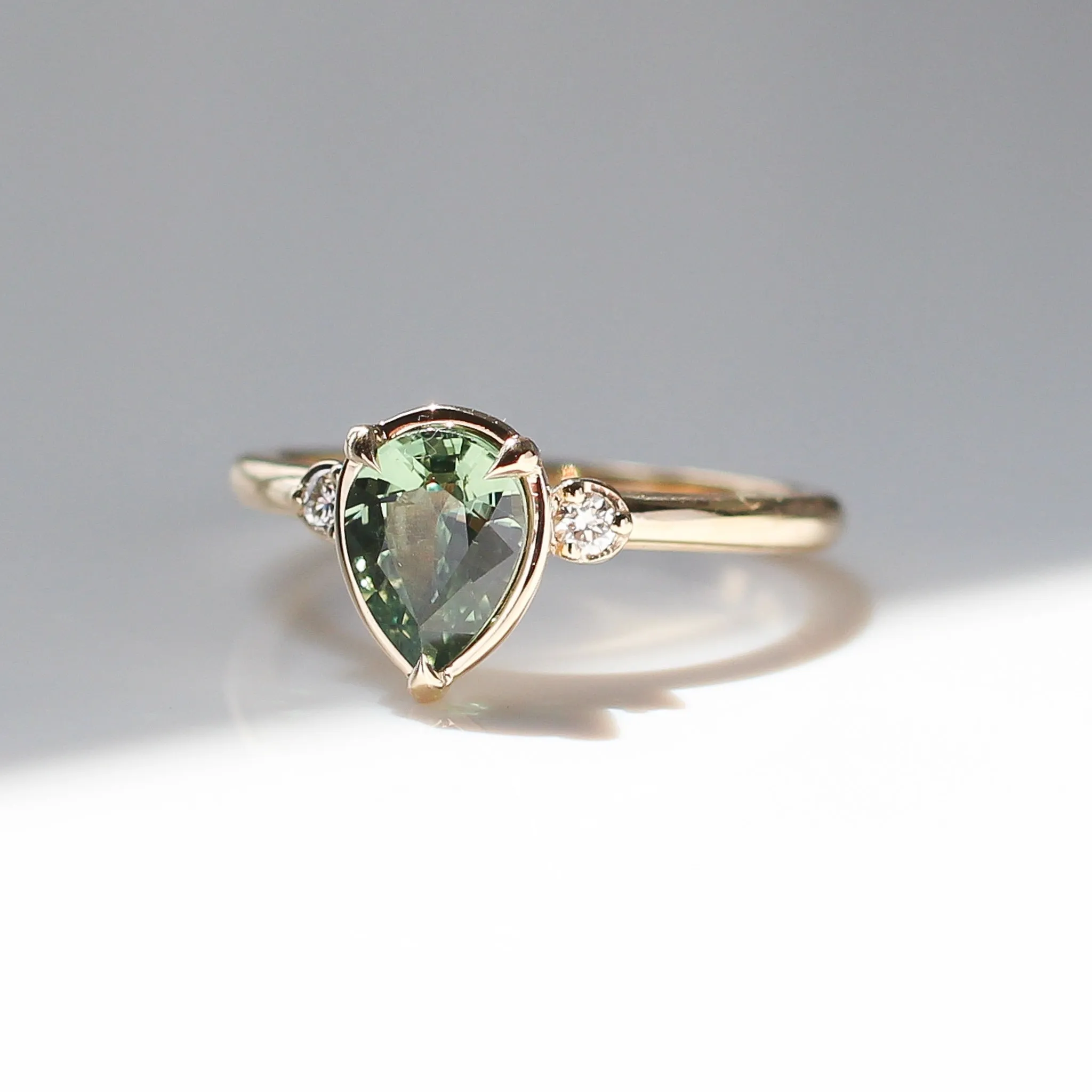 1.33ct Lagoon Green Pear Sapphire Ring