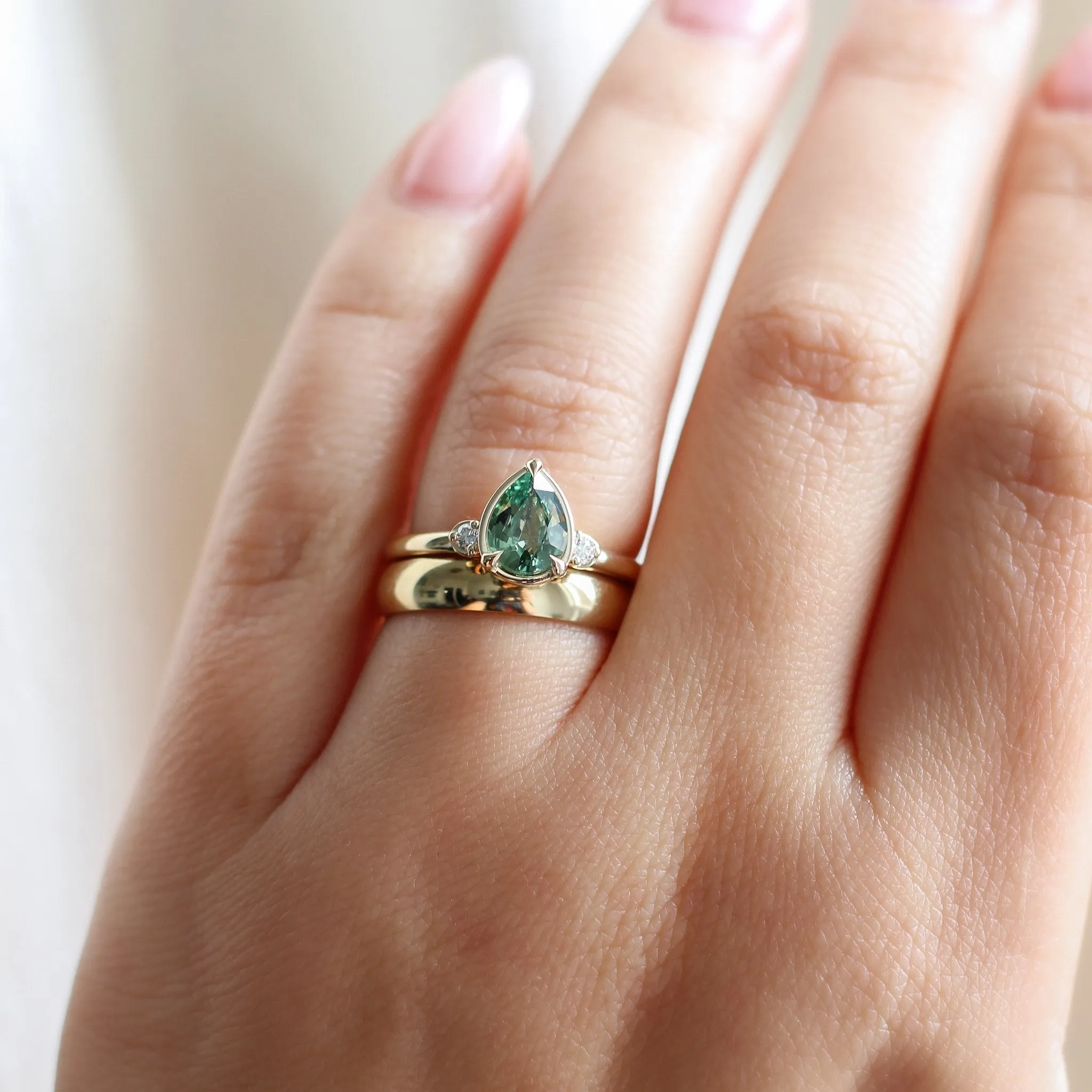 1.33ct Lagoon Green Pear Sapphire Ring