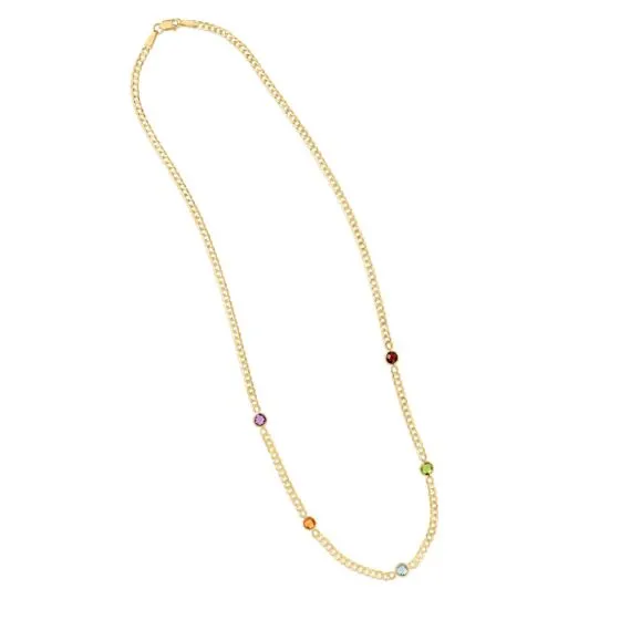 14k Gold  Multi Gemstone Curb Chain 17" Necklace