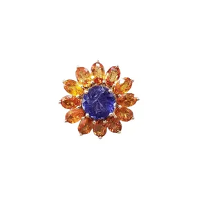 14k Gold Orange Sapphire & Tanzanite Ring