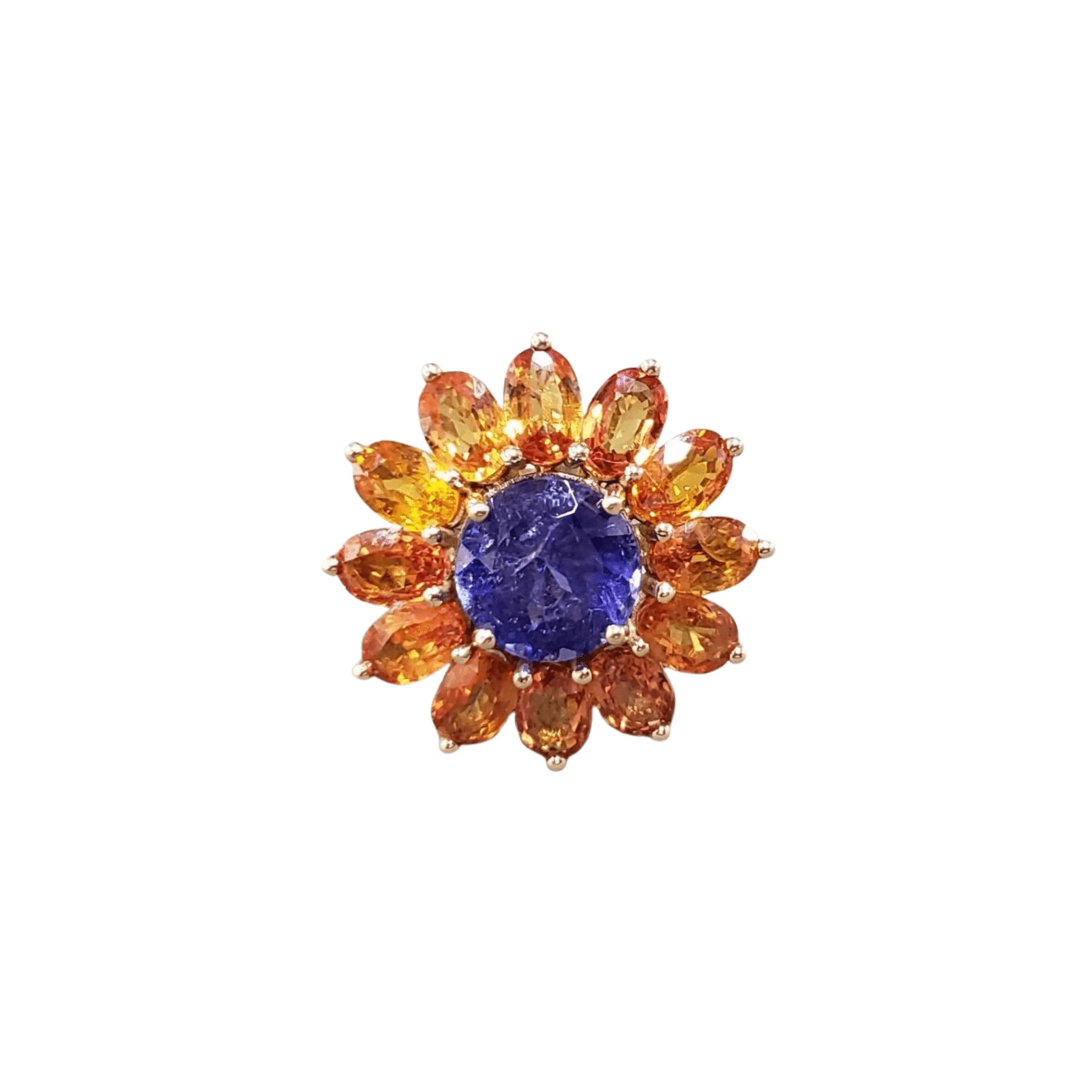 14k Gold Orange Sapphire & Tanzanite Ring