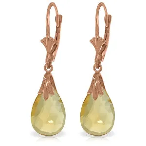 14K Solid Rose Gold Leverback Earrings Citrine Gemstone