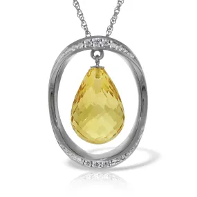 14K Solid White Gold Necklace w/ Natural Briolette Citrine & Diamonds