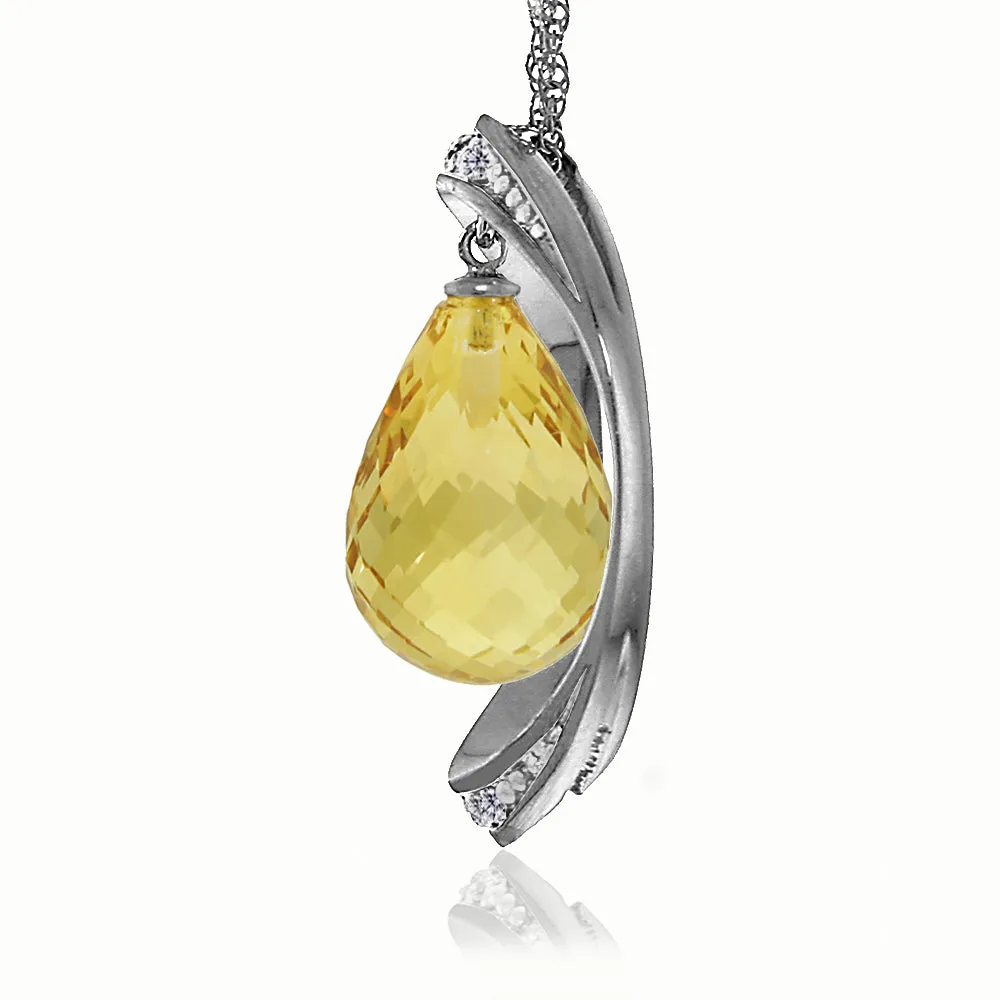 14K Solid White Gold Necklace w/ Natural Briolette Citrine & Diamonds