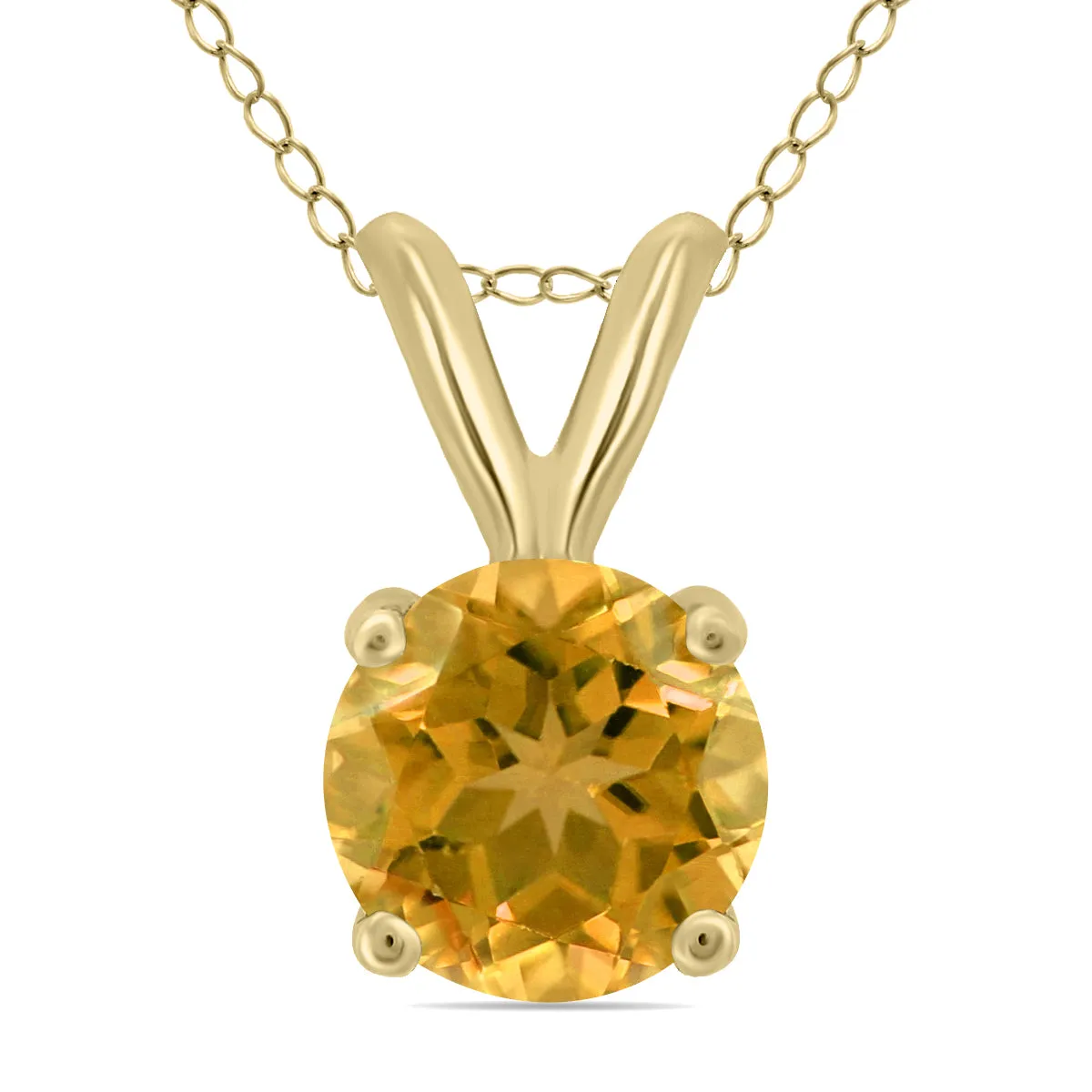 14K Yellow Gold 6Mm Round Citrine Pendant