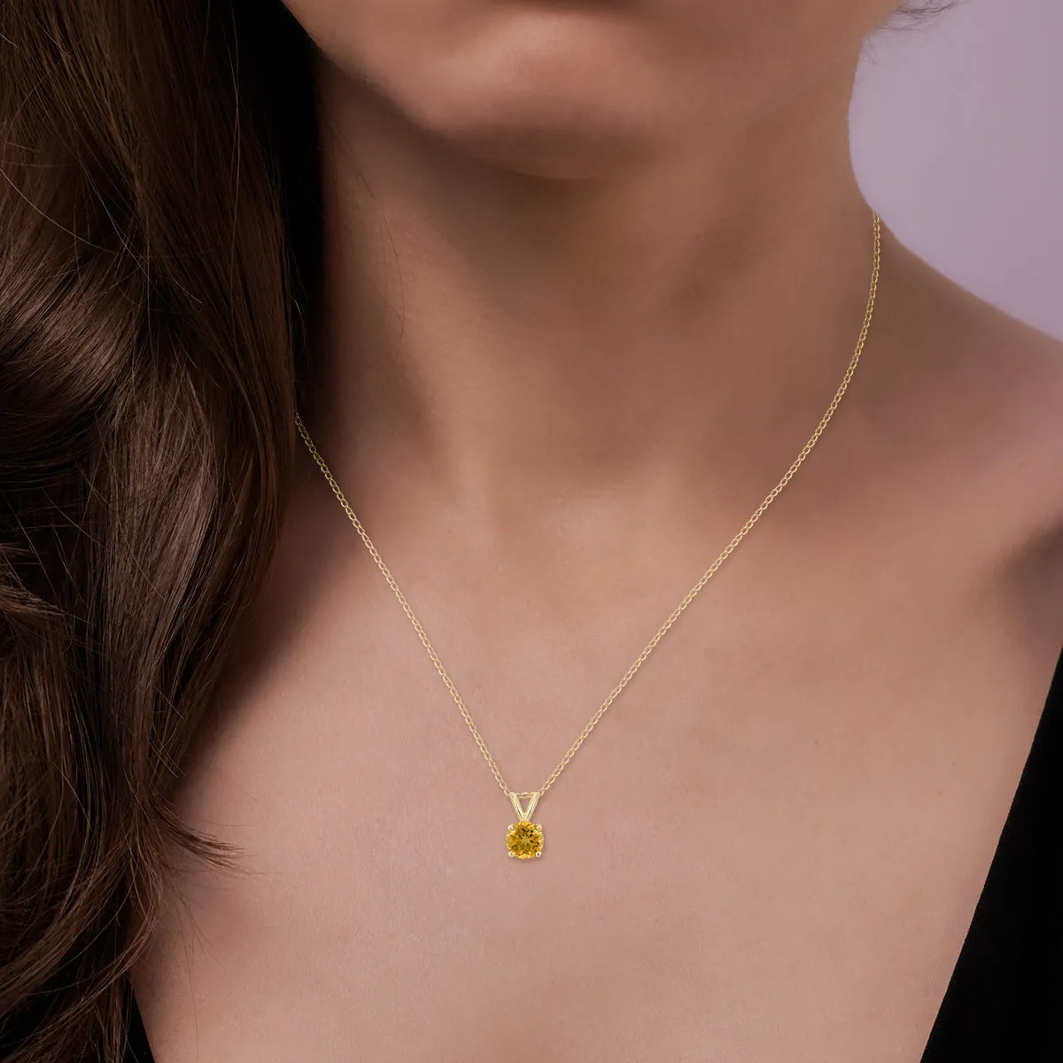 14K Yellow Gold 6Mm Round Citrine Pendant