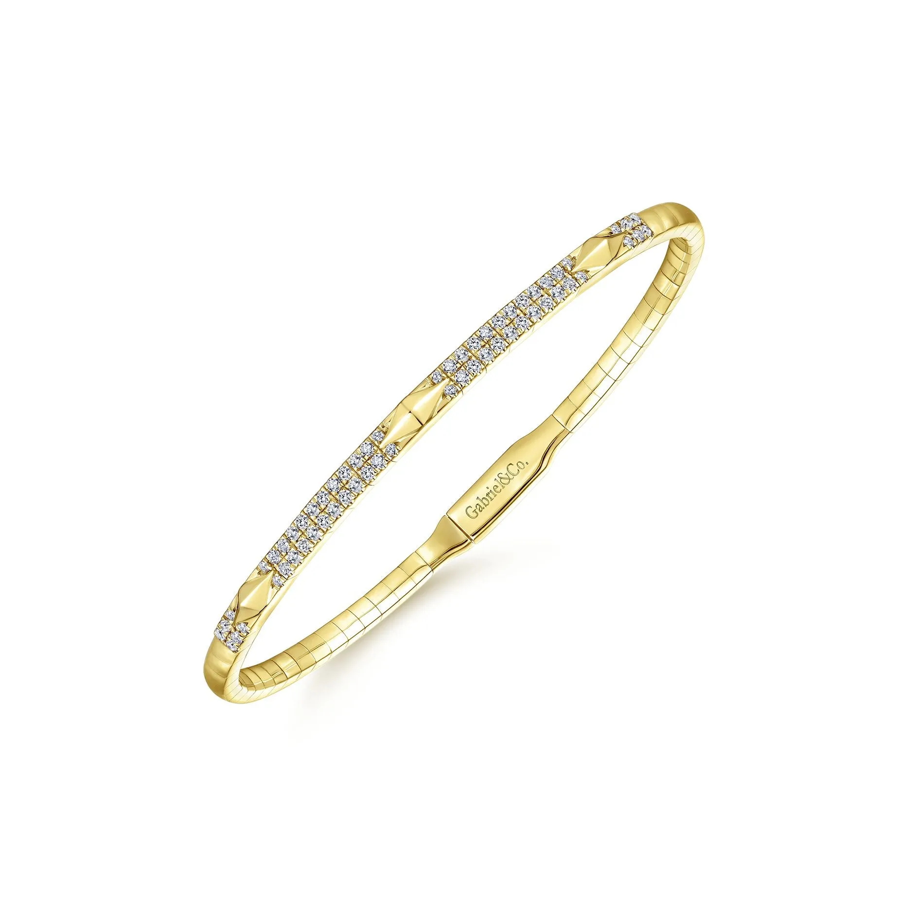 14K Yellow Gold Diamond Pyramid Accent Bangle