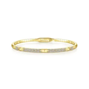 14K Yellow Gold Diamond Pyramid Accent Bangle