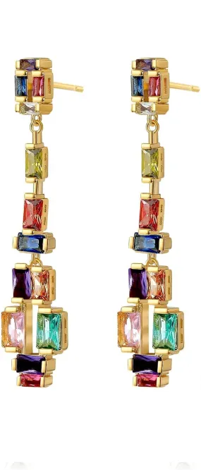 18k Gold Chandelier Multi Emerald Cut Drop Earrings