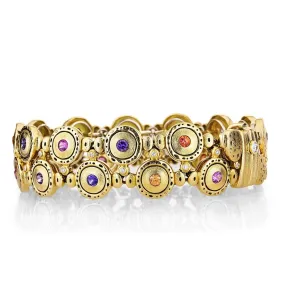 18K Pinpoint Orange Purple Mix Sapphire & Diamond Bracelet - B-49S