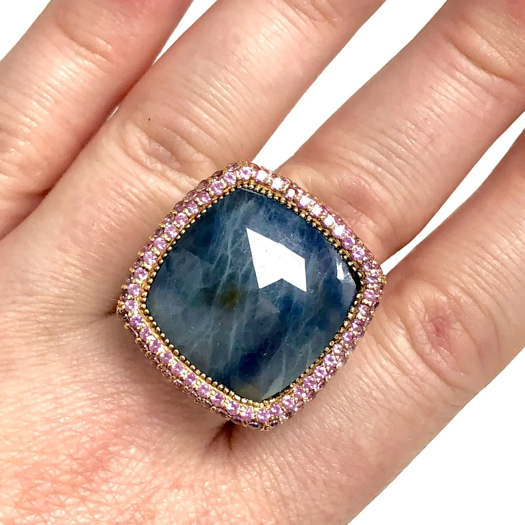 18K Rose Gold Natural Blue & Pink SAPPHIRES Ladies Ring 20.45g Size 10.35 Resizable