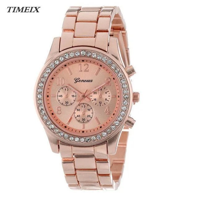 2017 Faux Stylish Chronograph Quartz Plated Classic Round Ladies Women Crystals Watch Hot Sale Free Shipping,Nov 6