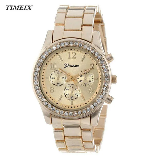 2017 Faux Stylish Chronograph Quartz Plated Classic Round Ladies Women Crystals Watch Hot Sale Free Shipping,Nov 6