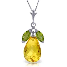 7.2 Carat 14K Solid White Gold Necklace Natural Peridot Citrine