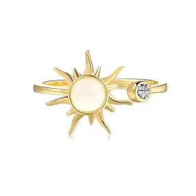 925 Silver Sun Rotatable CZ Diamond Toi et Moi Ring