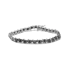 .925 Sterling Silver 1.0 Cttw Black Treated Diamond S-Curve Link Miracle-Set 7" Tennis Bracelet