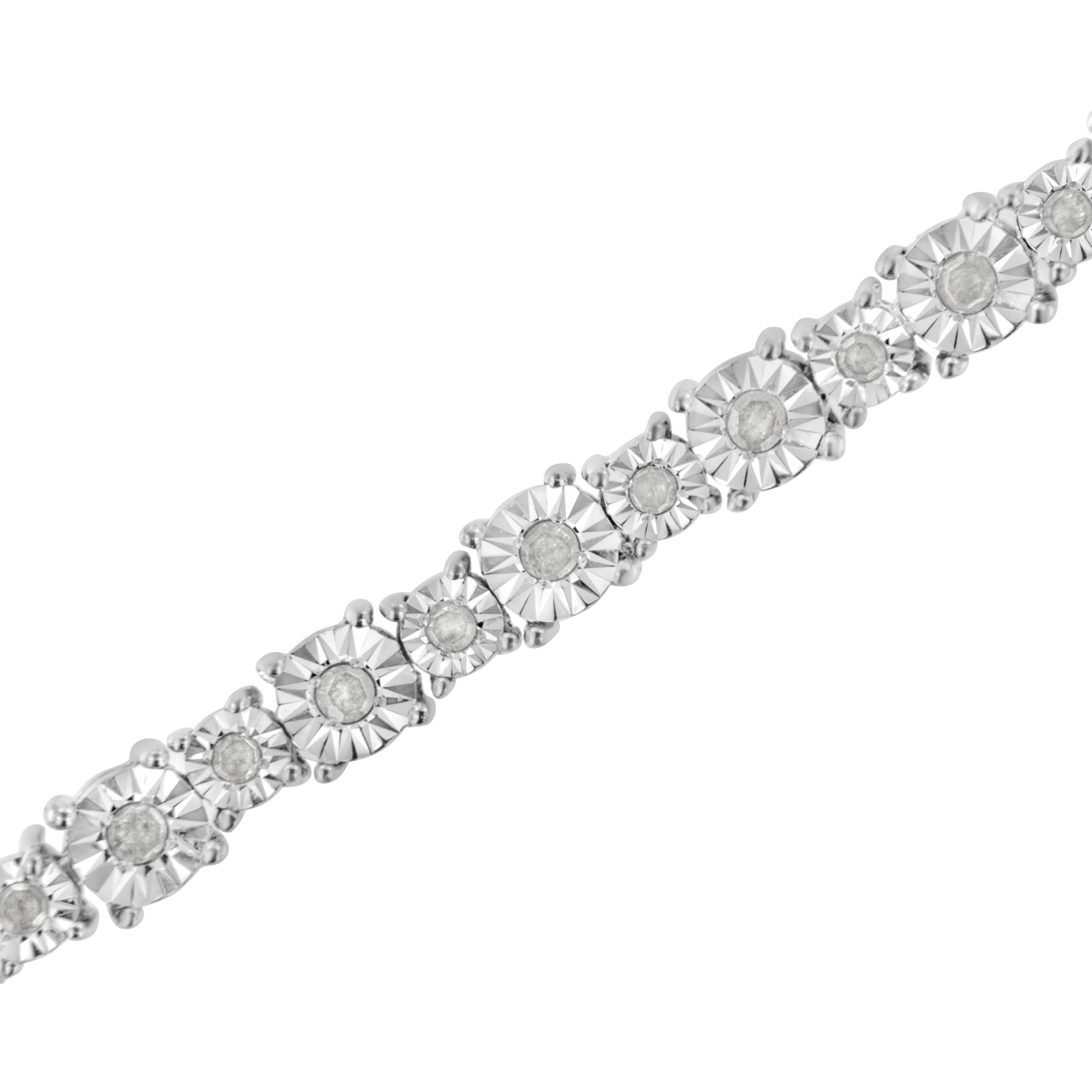 .925 Sterling Silver 1.0 Cttw Miracle-Set Diamond Alternating Graduated Link Tennis Bracelet