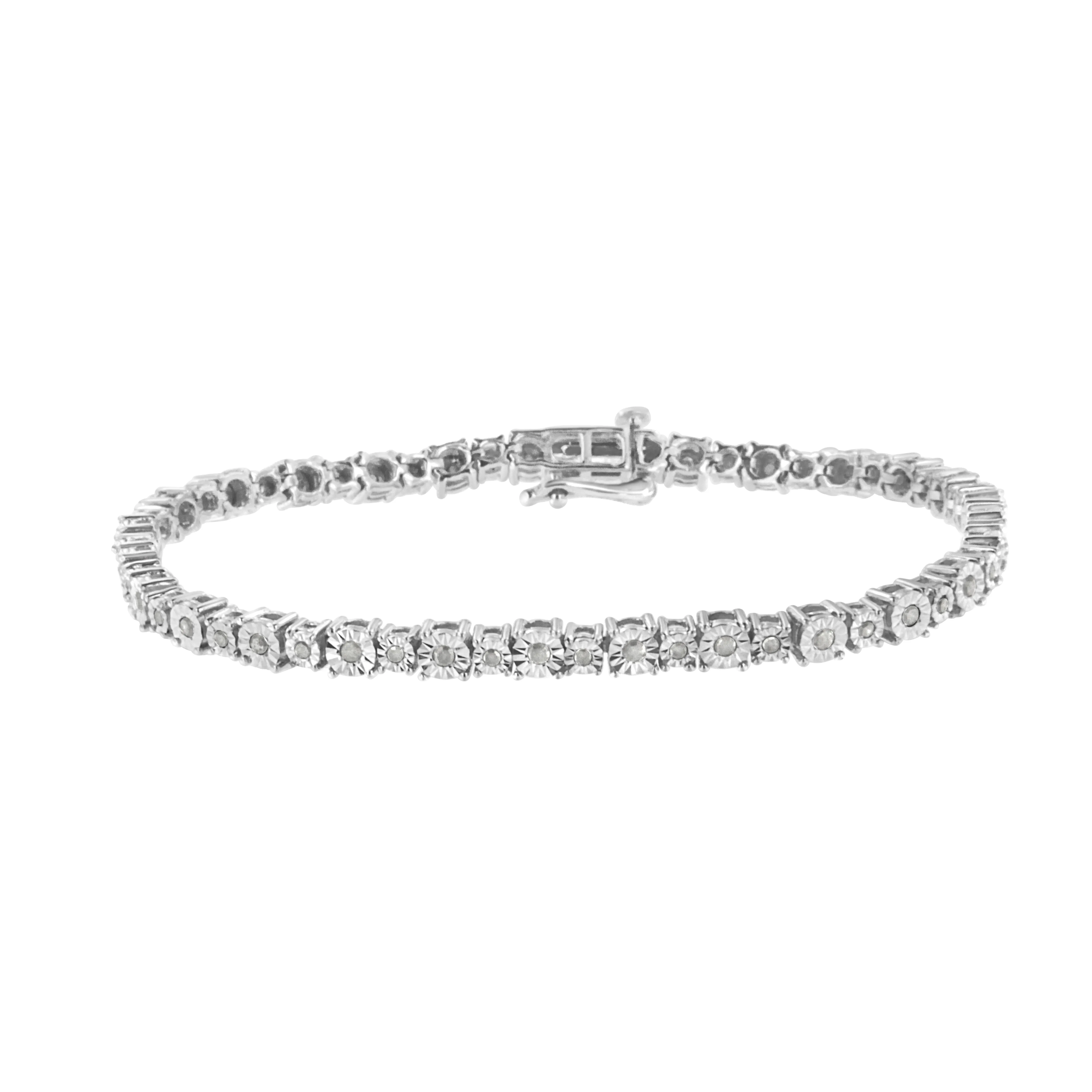 .925 Sterling Silver 1.0 Cttw Miracle-Set Diamond Alternating Graduated Link Tennis Bracelet