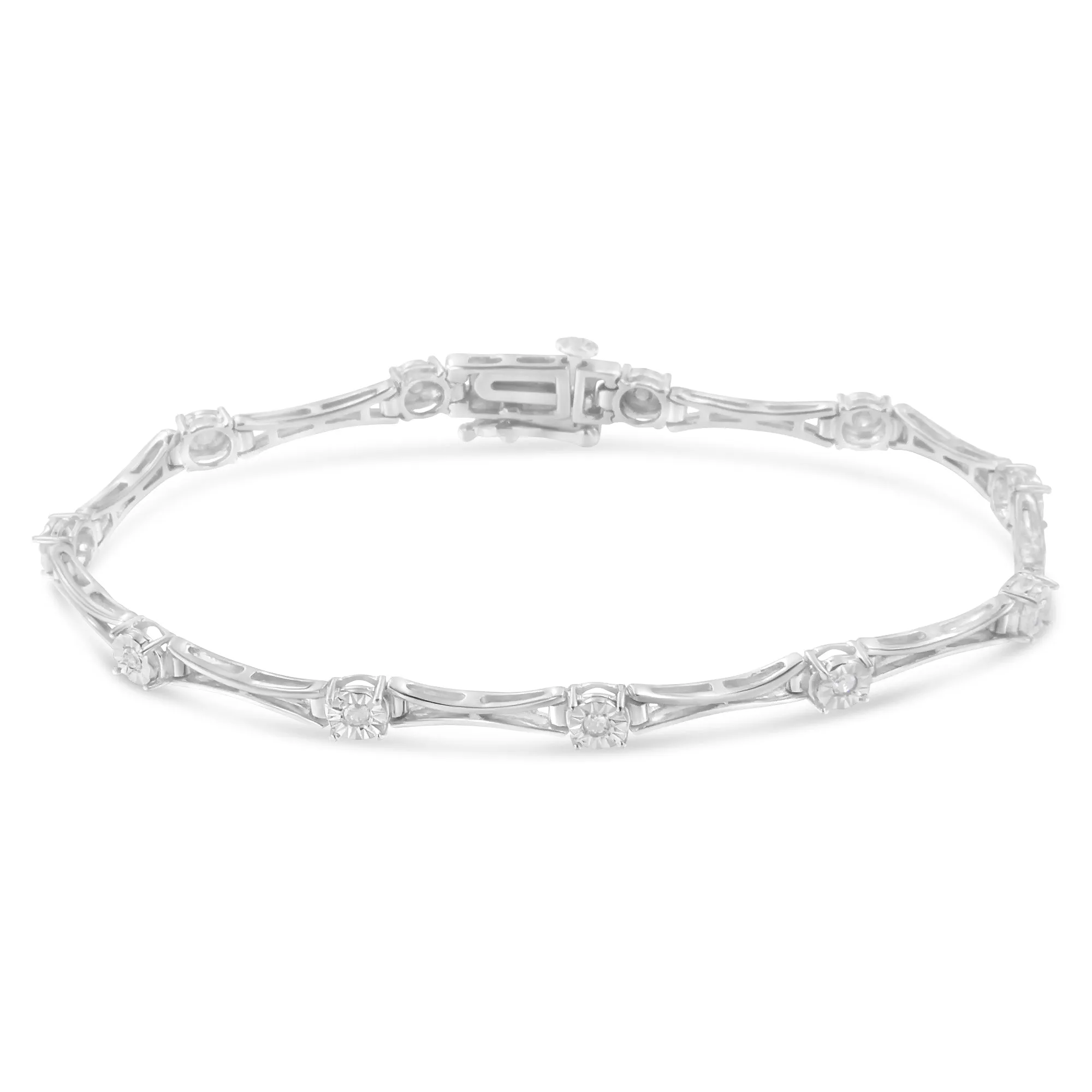 .925 Sterling Silver 1/4 Cttw Diamond Miracle-Set Flared-Bar 7" Link-Style Tennis Bracelet