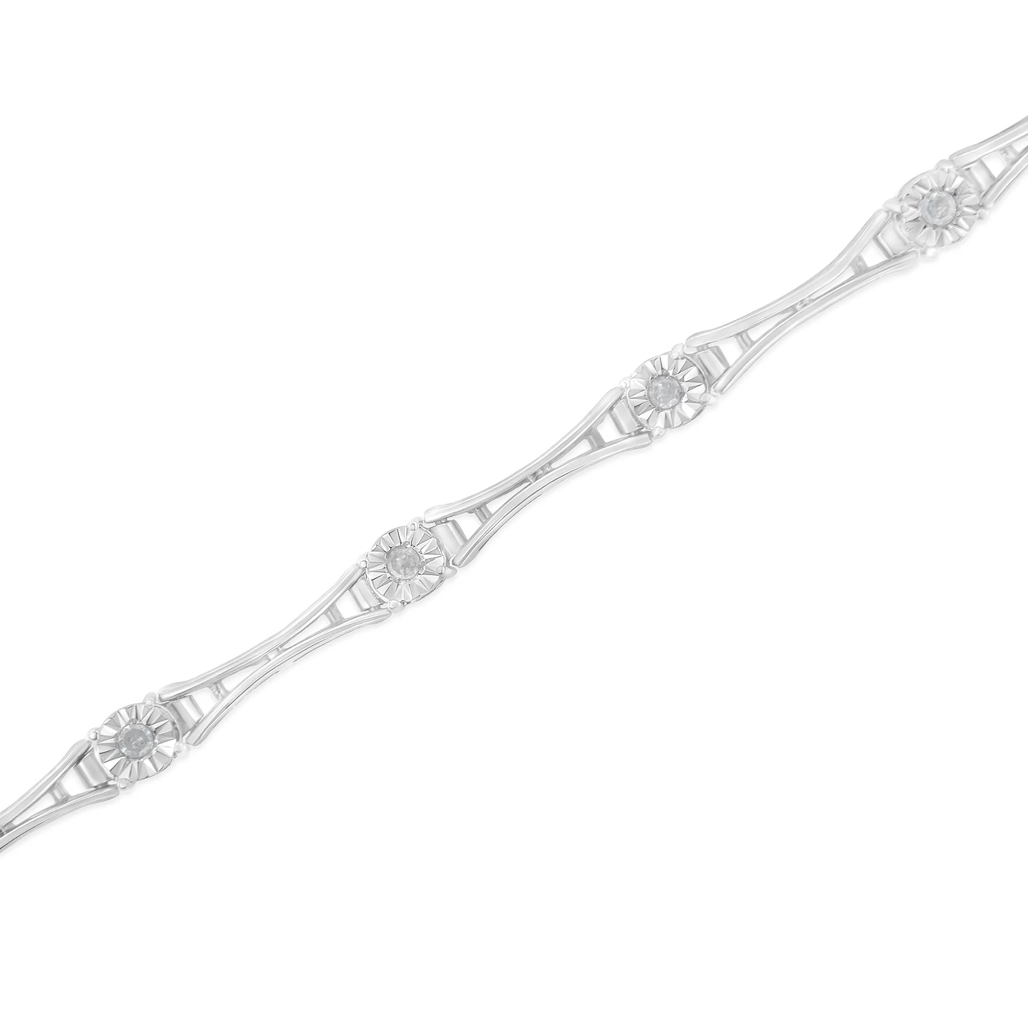 .925 Sterling Silver 1/4 Cttw Diamond Miracle-Set Flared-Bar 7" Link-Style Tennis Bracelet