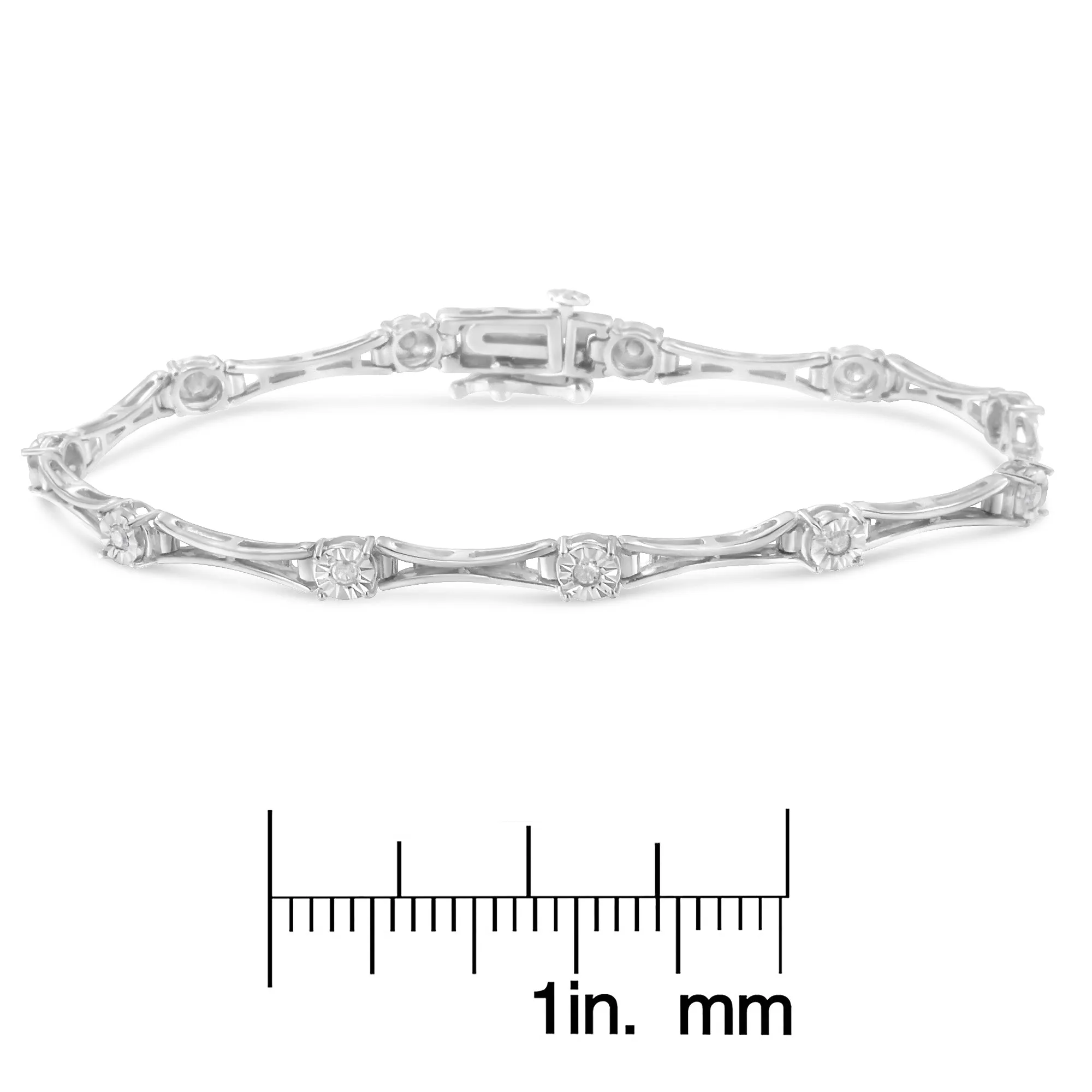 .925 Sterling Silver 1/4 Cttw Diamond Miracle-Set Flared-Bar 7" Link-Style Tennis Bracelet