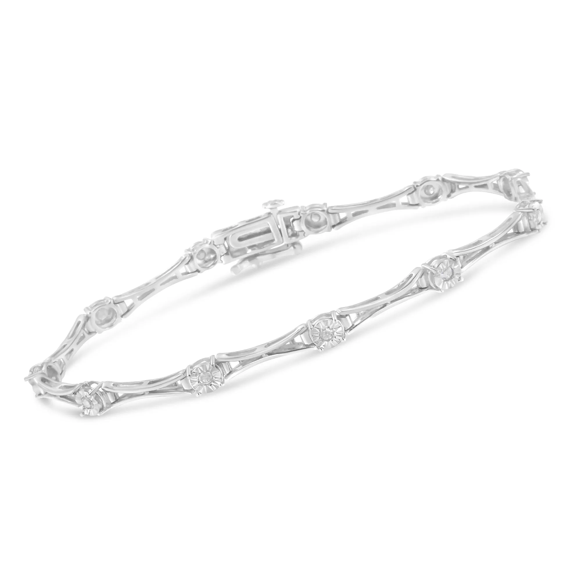 .925 Sterling Silver 1/4 Cttw Diamond Miracle-Set Flared-Bar 7" Link-Style Tennis Bracelet