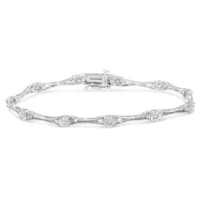 .925 Sterling Silver 1/4 Cttw Diamond Miracle-Set Flared-Bar 7" Link-Style Tennis Bracelet