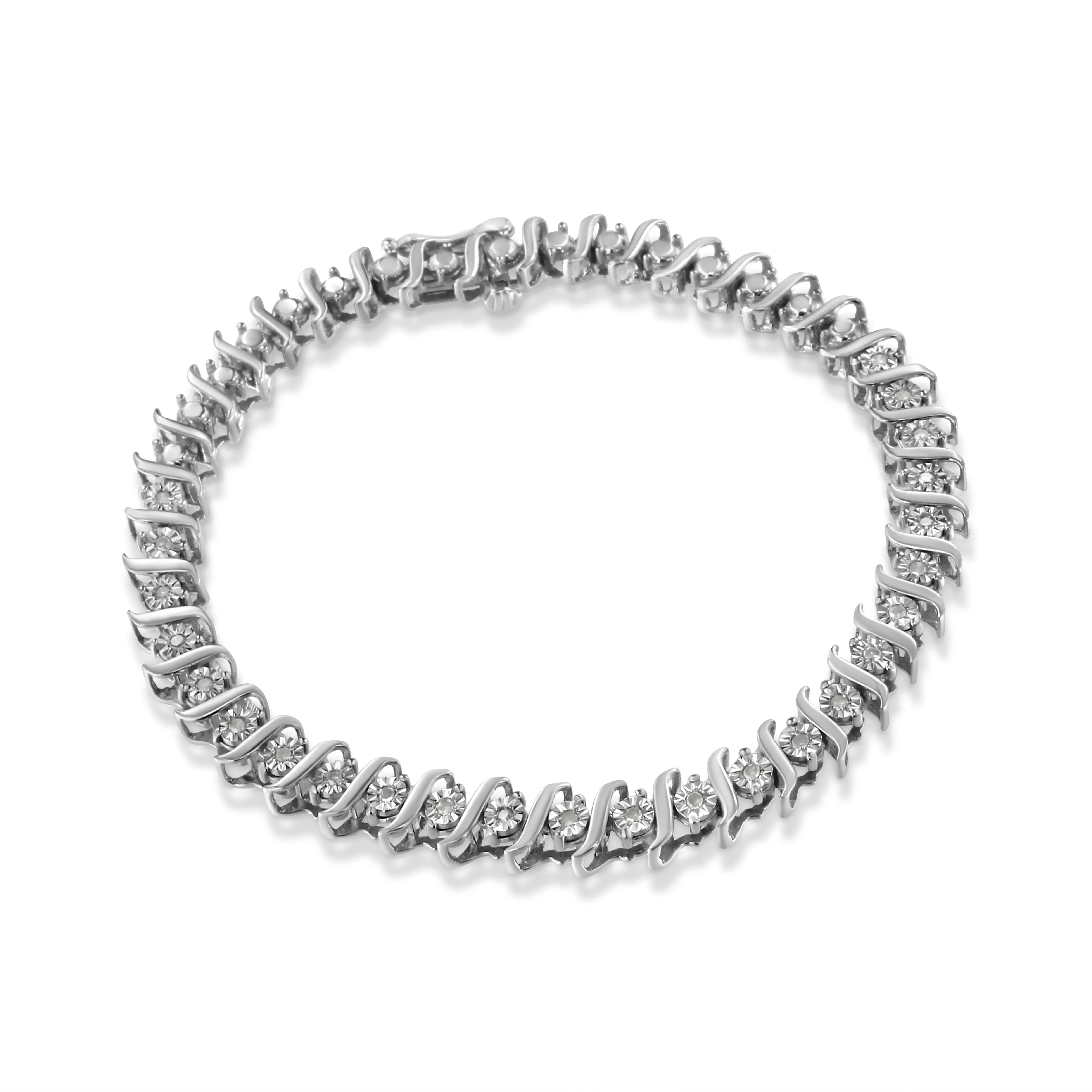 .925 Sterling Silver 1/4 Cttw Diamond Miracle-Set "S" Link Tennis Bracelet