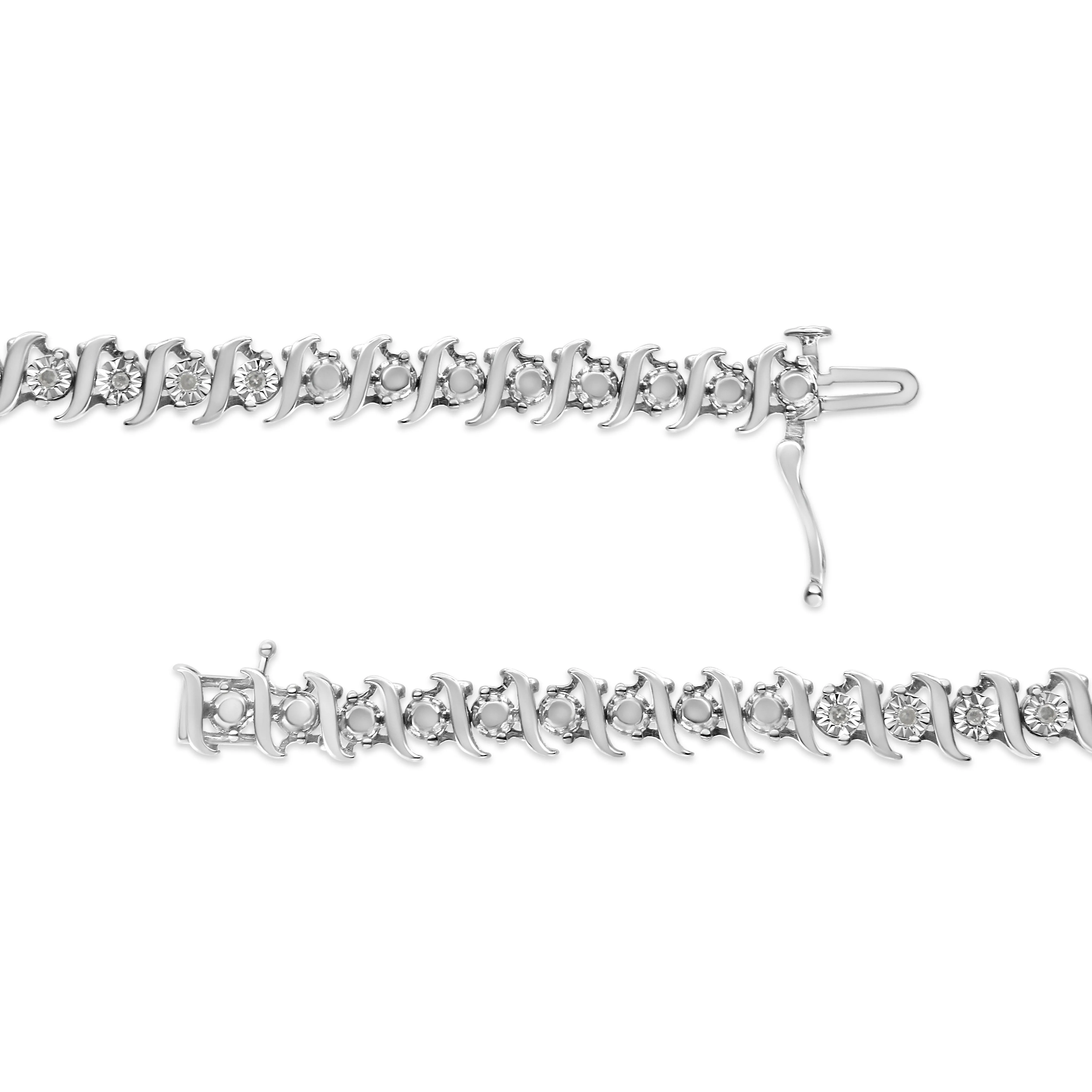 .925 Sterling Silver 1/4 Cttw Diamond Miracle-Set "S" Link Tennis Bracelet