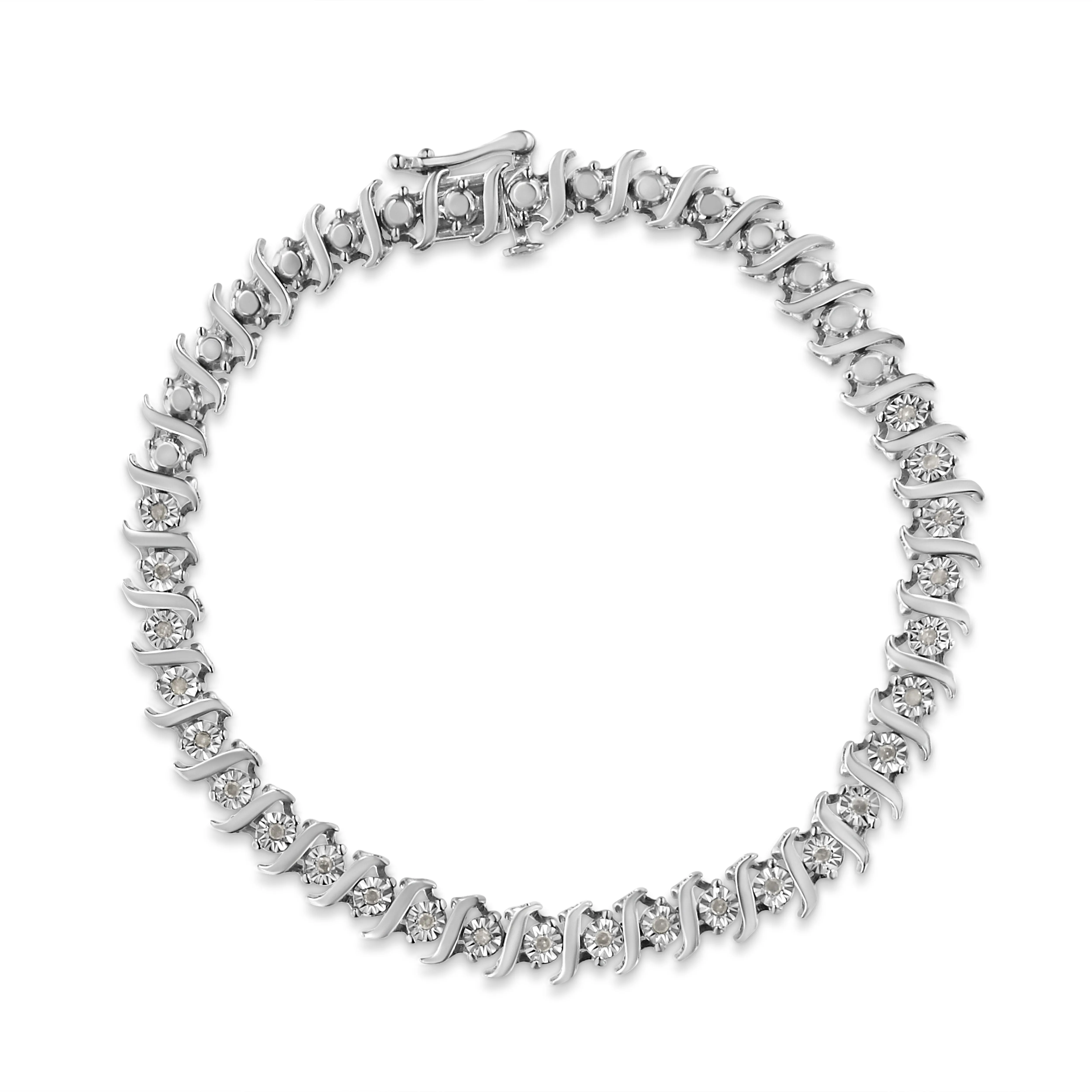 .925 Sterling Silver 1/4 Cttw Diamond Miracle-Set "S" Link Tennis Bracelet