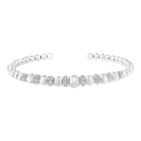 .925 Sterling Silver 1/4 Cttw Diamond Rondelle Graduated Ball Bead Cuff Bangle Bracelet