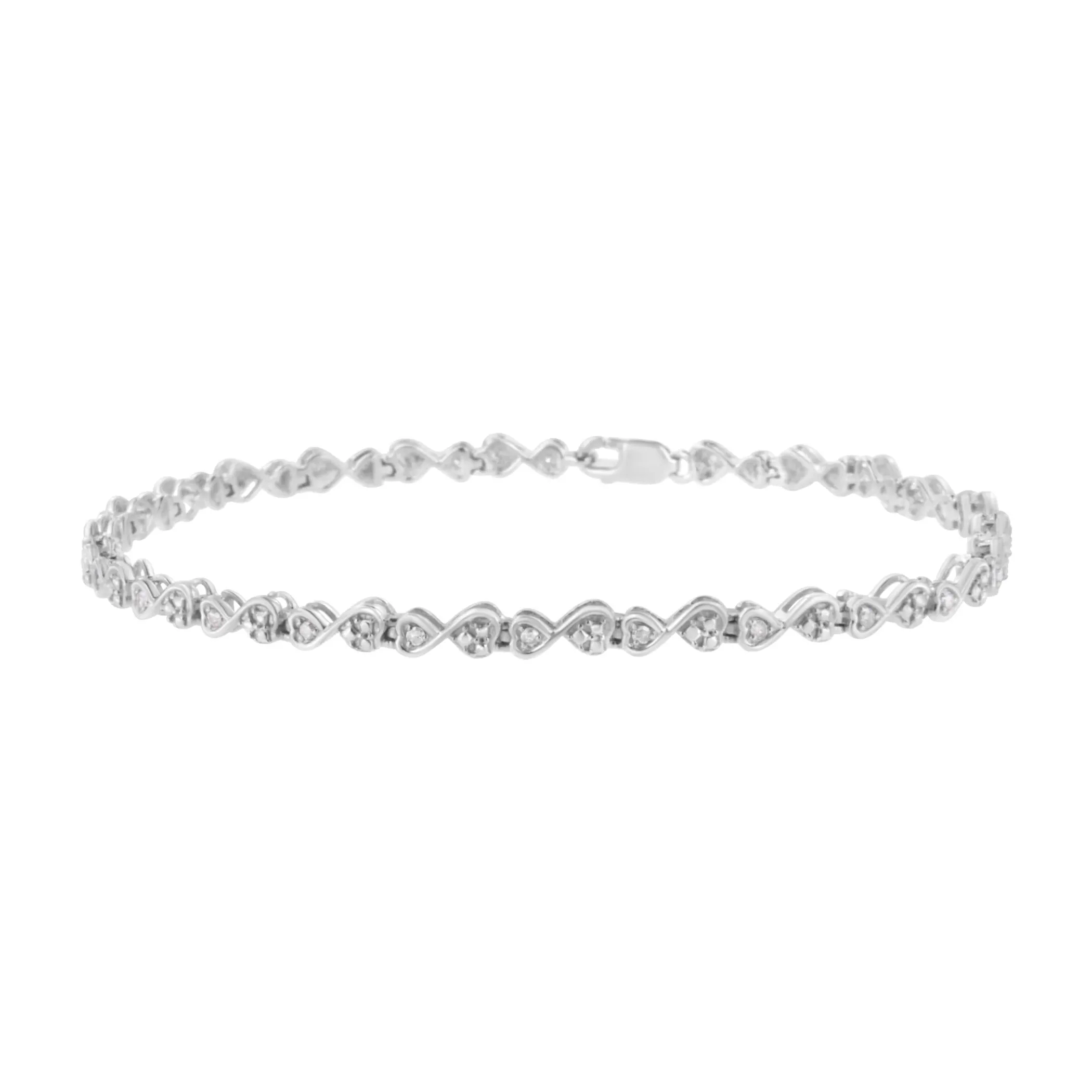 .925 Sterling Silver 1/4 cttw Prong Set Round-Cut Diamond Heart and Infinity Link Bracelet (I-J Color, I2-I3 Clarity) - Size 7.25"