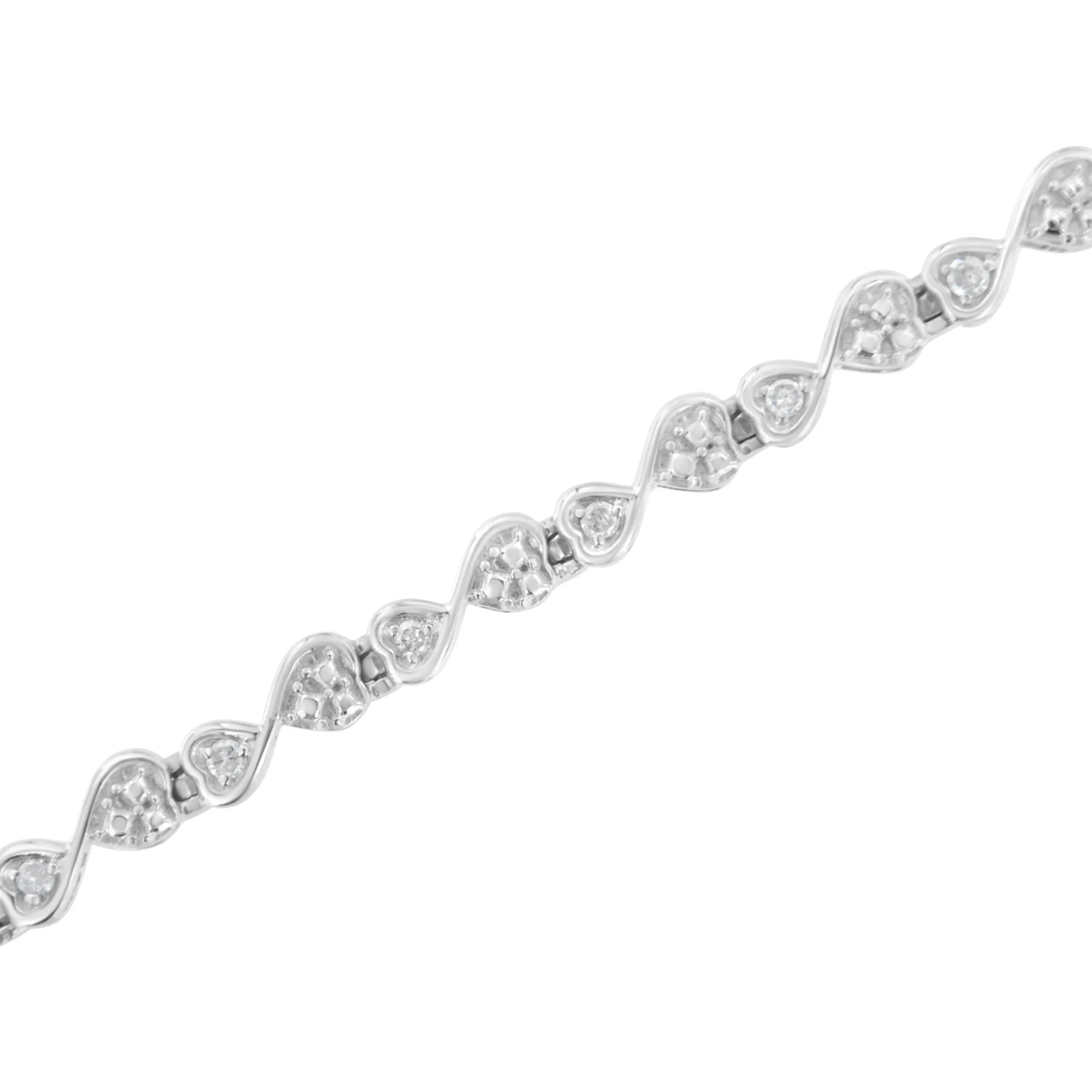 .925 Sterling Silver 1/4 cttw Prong Set Round-Cut Diamond Heart and Infinity Link Bracelet (I-J Color, I2-I3 Clarity) - Size 7.25"