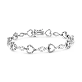 .925 Sterling Silver 1/4 Cttw Round-Cut Diamond Alternating Heart and Leaf Link Bracelet