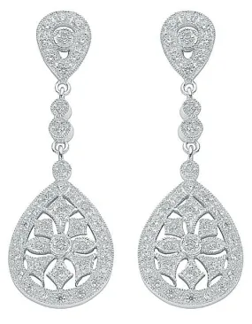 925 Sterling Silver CZ Chandelier Drop Earrings 8.2g